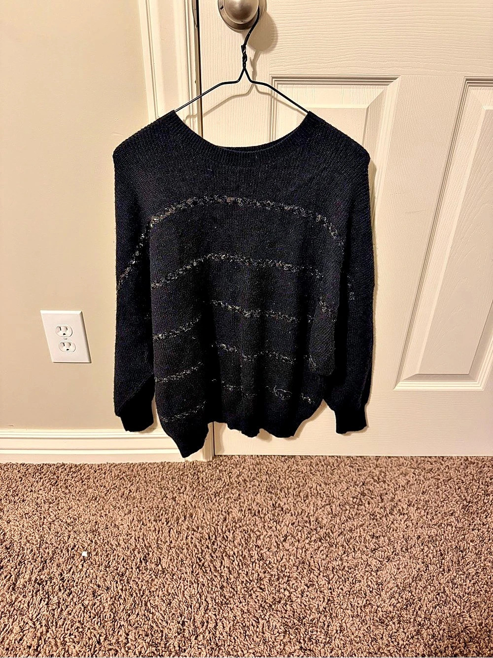 Nordstrom Black Embellished Crew Neck Sweater Size Medium